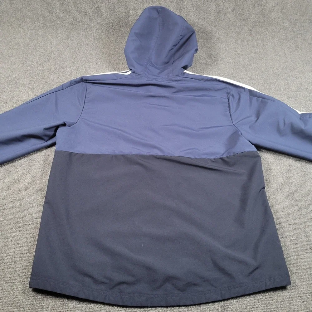 Adidas Jacket Mens Large Navy Blue Hooded Full Zip Windbreaker Training‎